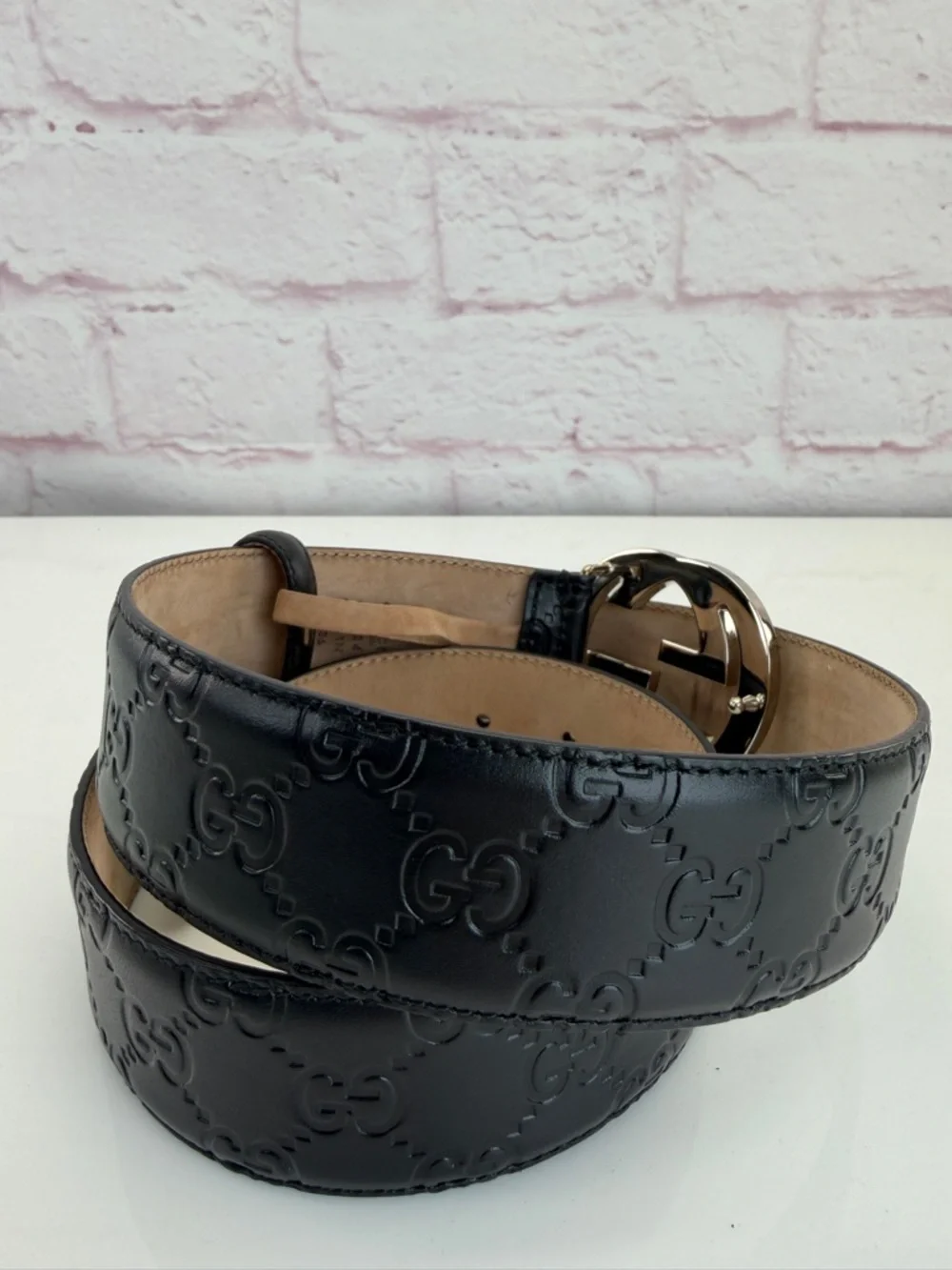 Authentic Gucci Guccissima Black Mens Leather Belt Gg Interlocking 90/36 411924